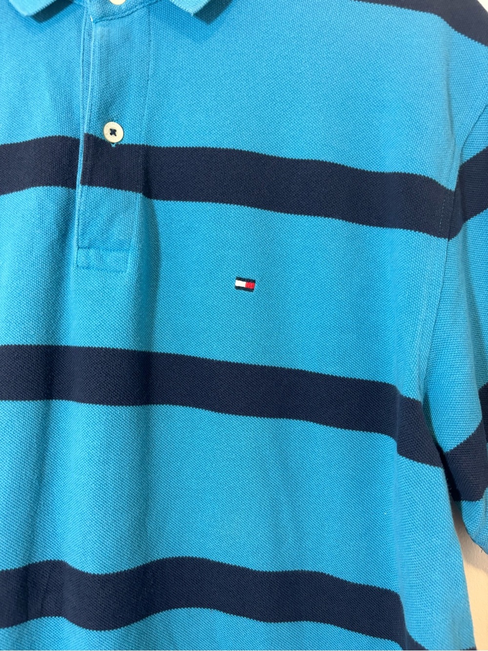 Tommy Hilfiger Turquoise & Navy Striped Polo Shirt - Picture 2 of 4